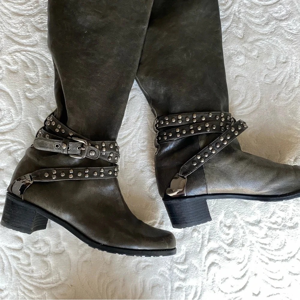 Stuart Weitzman Dark Green Leather Knee High Boots - Picture 2 of 8